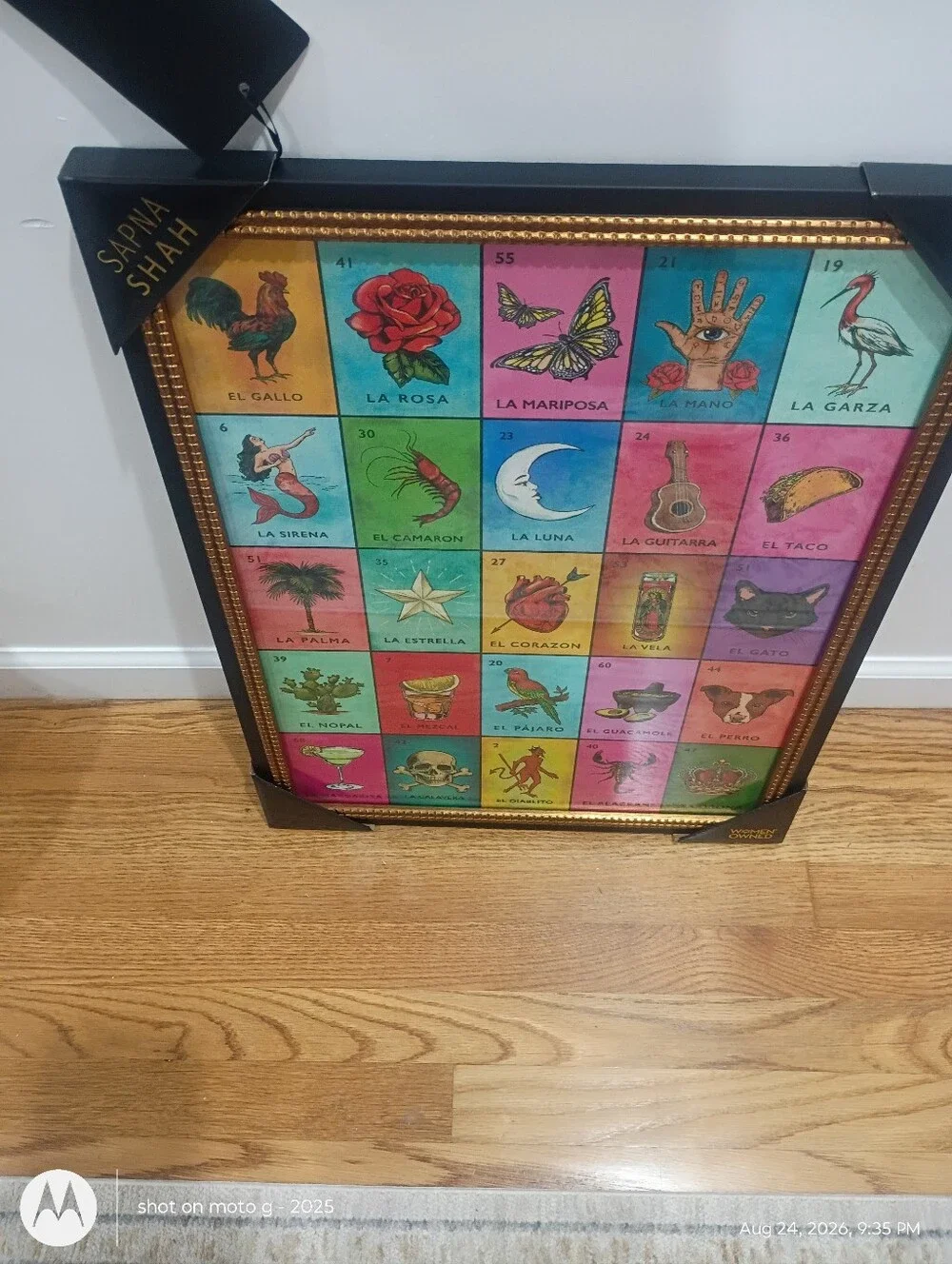 Sapna Shah LARGE Colorful Vintage Lotería Framed Wall Art 18 X 24